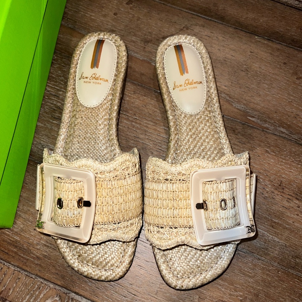 Sam Edelman Natural Raffia Bambi Slide Sandals